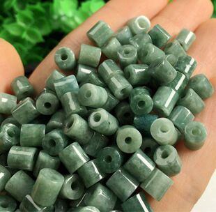 保真俄料豆青色小桶珠小顶珠大孔玉管21424天然A货翡翠玉手链H17
