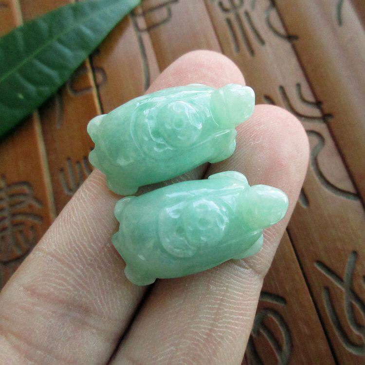 保真金钱龟小龟小吊坠一对74153实拍图缅甸玉天然A货翡翠玉乌龟