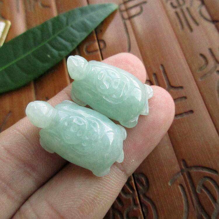 保真金钱龟小龟小吊坠一对74152实拍图缅甸玉天然A货翡翠玉乌龟