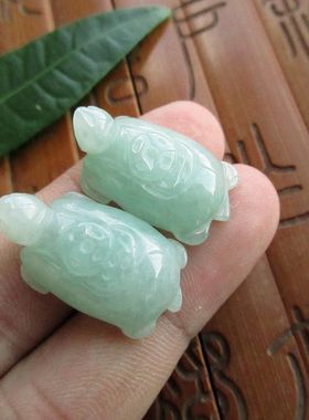 保真金钱龟小龟小吊坠一对74152实拍图缅甸玉天然A货翡翠玉乌龟