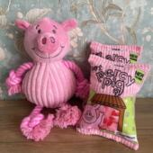 粉色猪饲料响纸宠物发声玩具 粉猪发声绳结玩具 小狗玩具