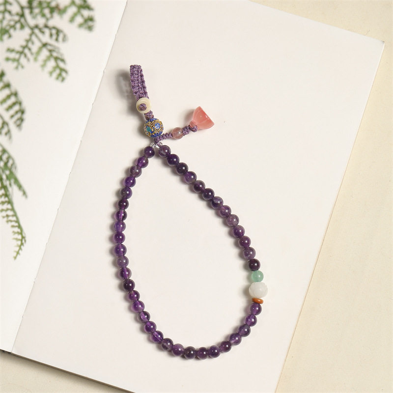 紫水晶汽车钥匙扣简约挂件高档时尚女款挂绳梦幻手机链莲蓬挂饰创