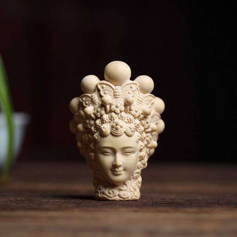 黄杨木雕新中式实木雕刻京剧花旦美女西施手把件家居汽车挂件饰品