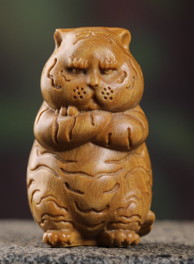 绿檀木生肖虎小老虎文玩手把件檀香木可爱萌爆发虎实木雕摆件送礼