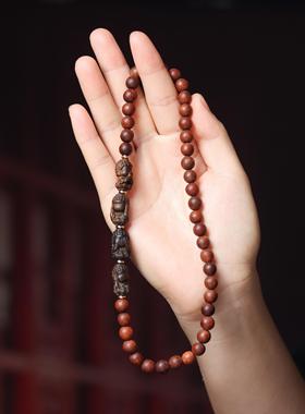 沉香木雕刻四不佛双圈手