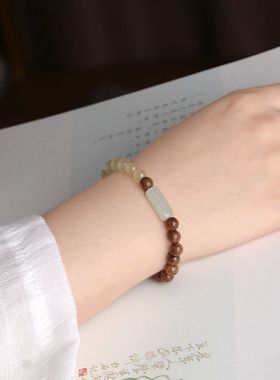 细6mm绿檀木手串女小叶紫檀黑檀木和田玉金丝檀木手链小众文艺范