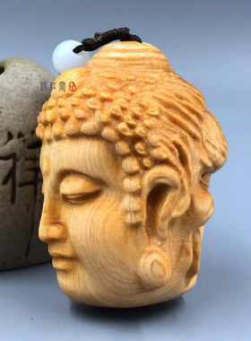 崖柏木雕手把件佛头文玩工艺品是挂件实木貔貅