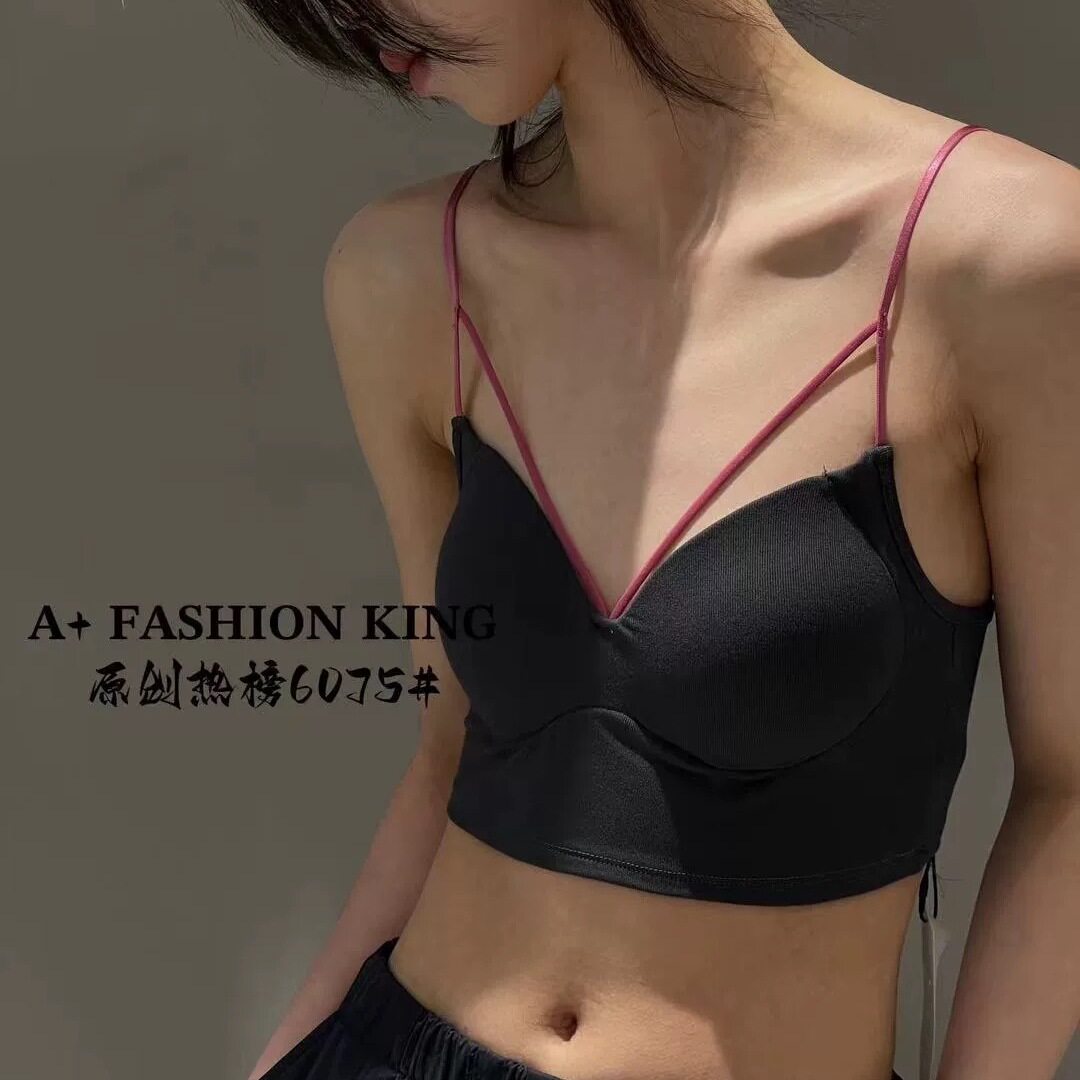 A+夏季撞色设计细带性感绑带百搭无痕胸垫一体内搭抹胸文胸6075