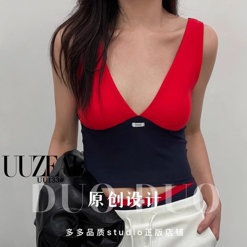 新款撞色设计性感深V美背吊带