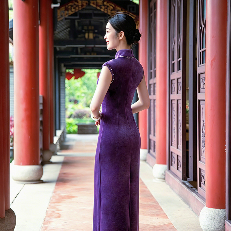 舞姿翼2026新款古典训练服走秀练功服旗袍舞蹈形体服紫色XT1539