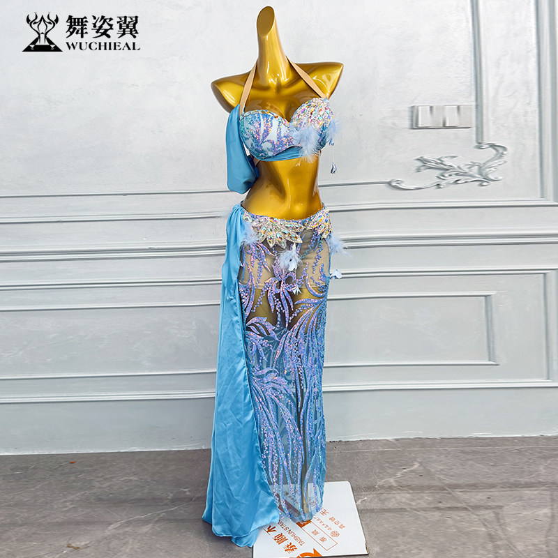 舞姿翼2024新款肚皮舞演出服表演服套装东方舞练功服蓝色wzy079