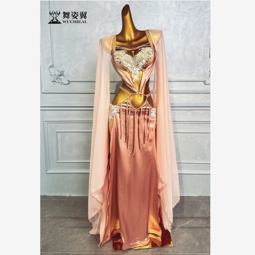 舞姿翼肚皮舞表演出服装女2024新款文胸长裙东方舞套装裸粉wzy062