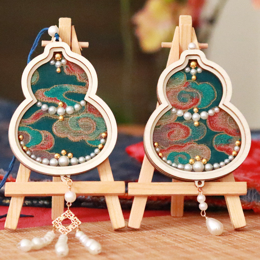 非遗手工宋锦珍珠流苏新年吉祥祥云葫芦冰箱贴diy材料包半成品