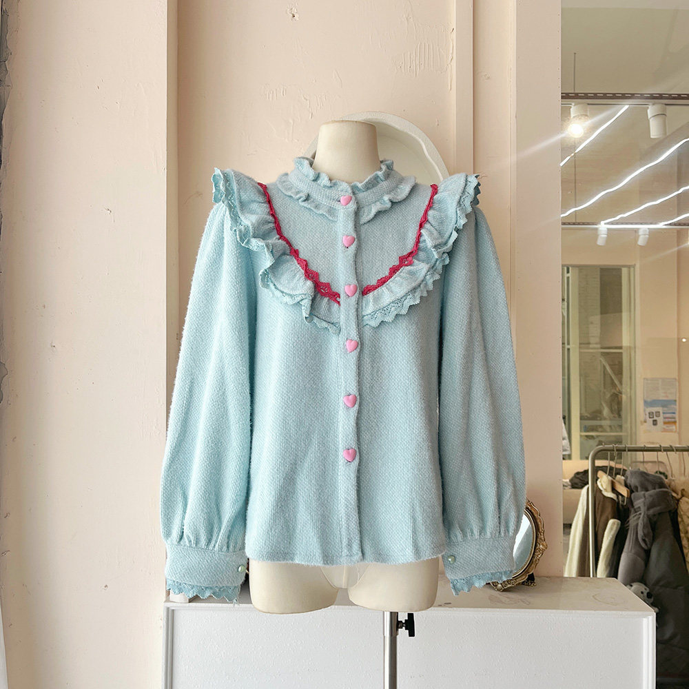 LHTE青青大码女装 秋冬法式木耳边浅蓝色甜美衬衫上衣C5364