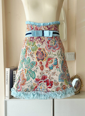 LHTE青青大码女装  秋冬复古提花气质碎花百搭甜美短裙D5365