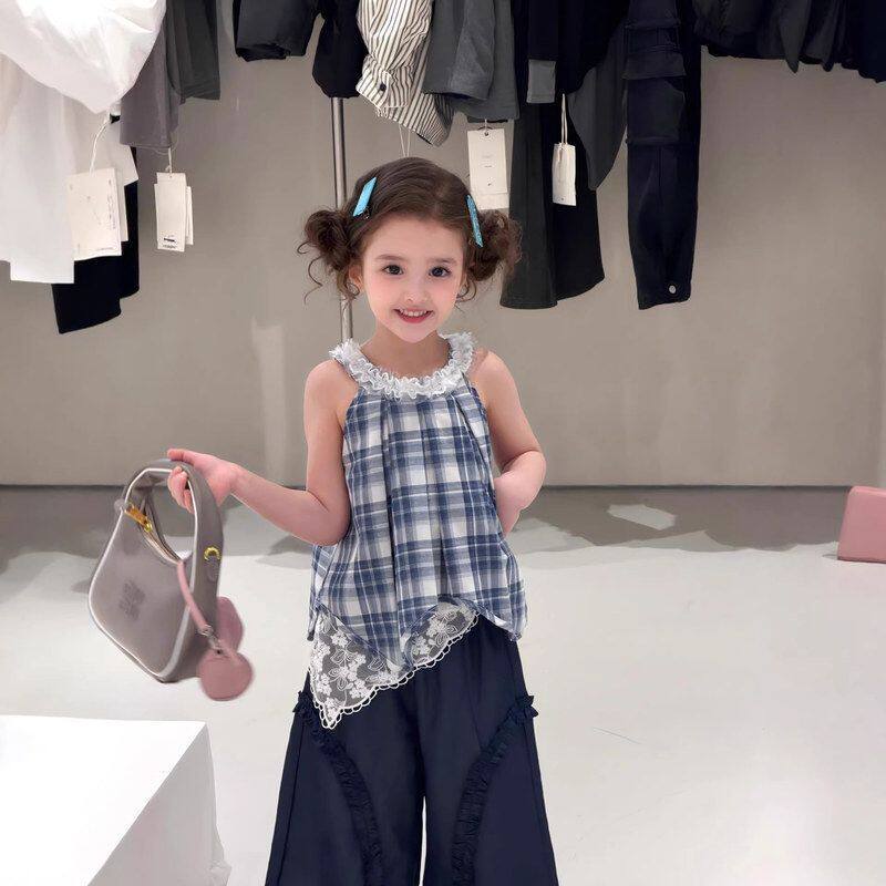 古德家女童套装韩版2026春夏季新款中小童格子美小衫休