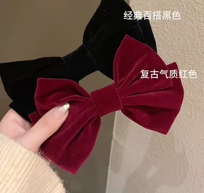 日系童装中古女童发夹丝绒蝴蝶结发卡
