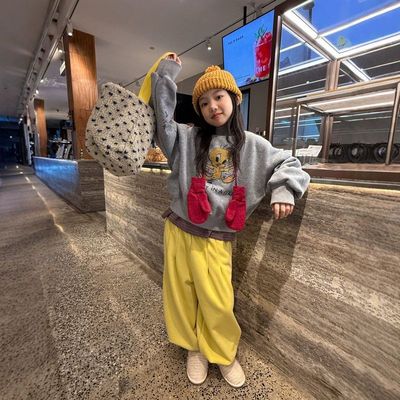 古德家2025冬季新品韩版男女童加绒卫裤儿童宽松休闲裤子宝宝长裤