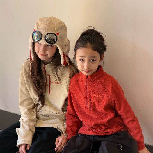 中大童半拉链抓绒卫衣秋冬新款韩版宽松立领保暖上衣男女童复古外