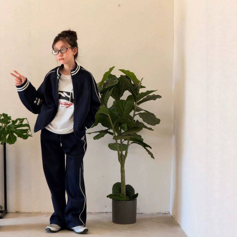 古德家复古运动套装秋装新款男女童宽松休闲卫衣两件套美式棒