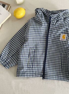 古德家儿童风衣外套202春季儿童日系休闲格子外套童春季长袖风