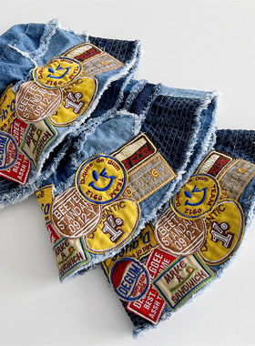 古德家日系童装中古配饰DD儿童徽章牛仔渔夫帽子拼接多色