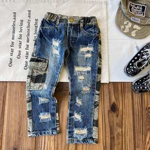 古德家2024年球季新款日系童装中古小众儿童裤子AB拼接迷彩牛仔裤