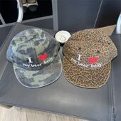 古德家刺绣鸭舌帽女韩国ig博主同款 小众复古豹纹迷彩平檐软顶棒