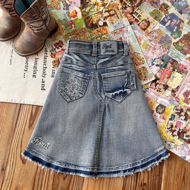 古德家日系童装刺绣款中古RONI女童不规则牛仔裙半裙