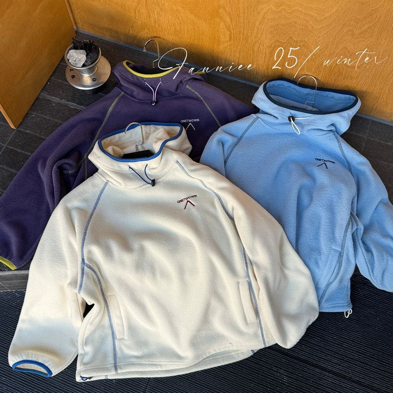 古德家2025男童冬款韩版字母刺绣连帽卫衣百搭摇粒绒加厚儿童打