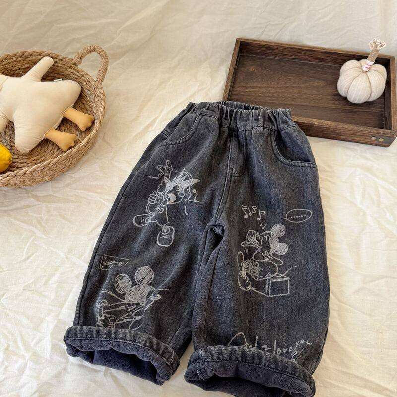 古德家儿童裤子男童2025新款男孩牛仔长裤潮酷痞帅韩版米奇加绒