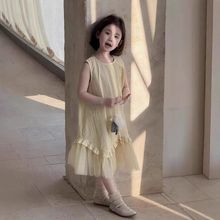 古德家女童连衣裙儿童裙子春夏装2025新款大童洋气长裙黄色薄款