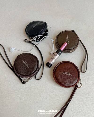 bucks leather 韩国东大门正品新款圆形拉链牛皮挂包零钱包挂饰