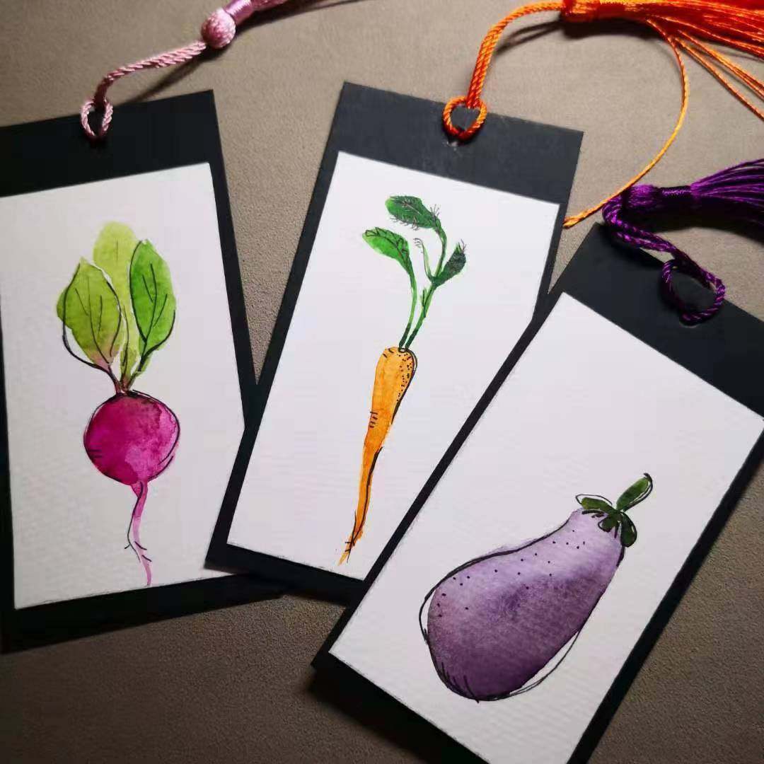 【三猫手绘】水彩画作品《萝卜》《茄子》书签,节庆用品/礼品,贺卡/卡片,淘宝优惠券,粉丝福利购,淘宝优惠卷