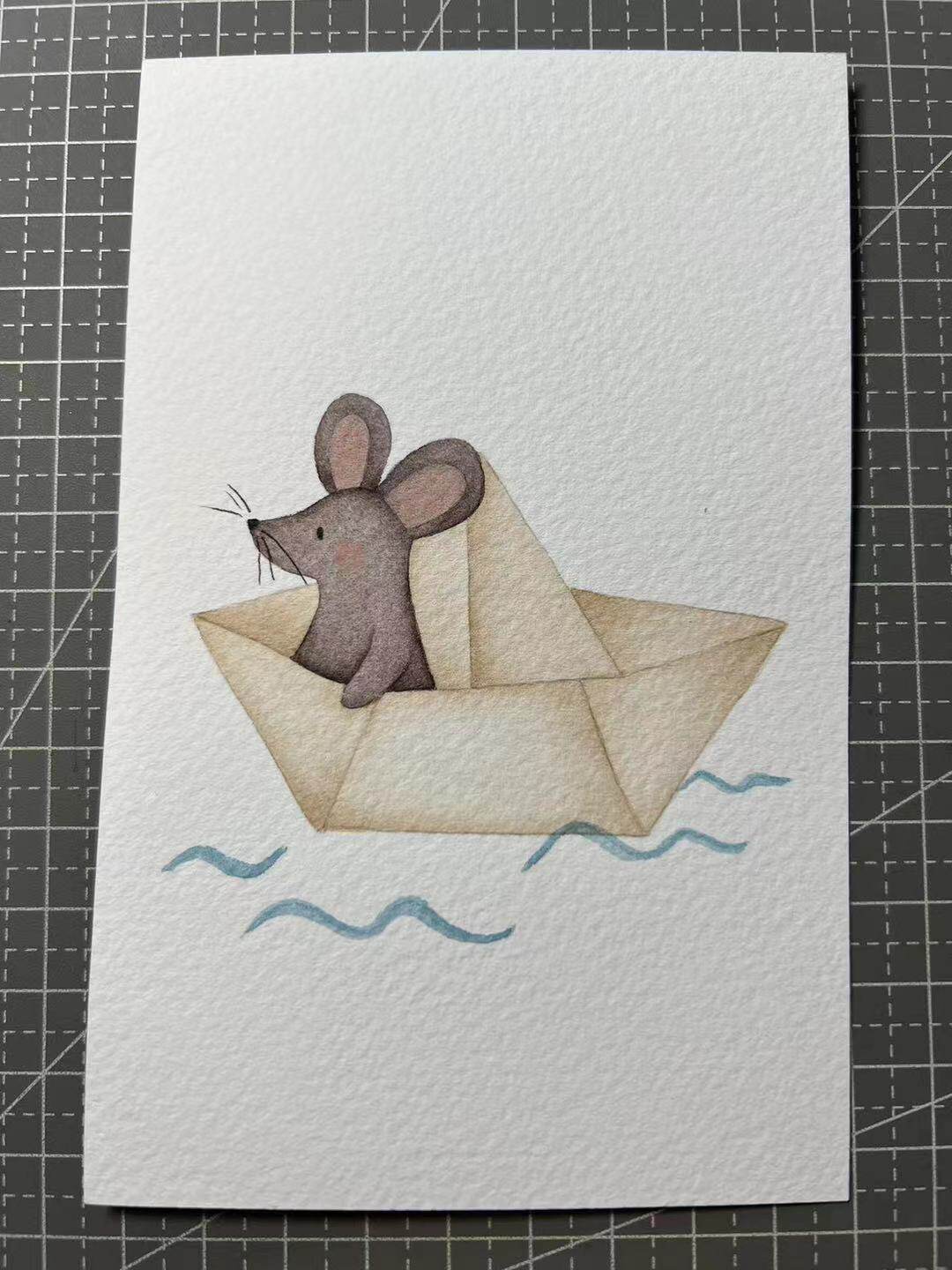 【三猫手绘】水彩画作品《远行的小老鼠》1369装饰画