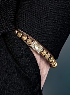 原创设计男士嘻哈潮流钛钢手链欧美时尚个性小众皇冠锆石圆珠手串