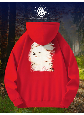 潦草小狗纪念款女生秋季新款红色橙色黄色连帽卫衣女学生百搭外套