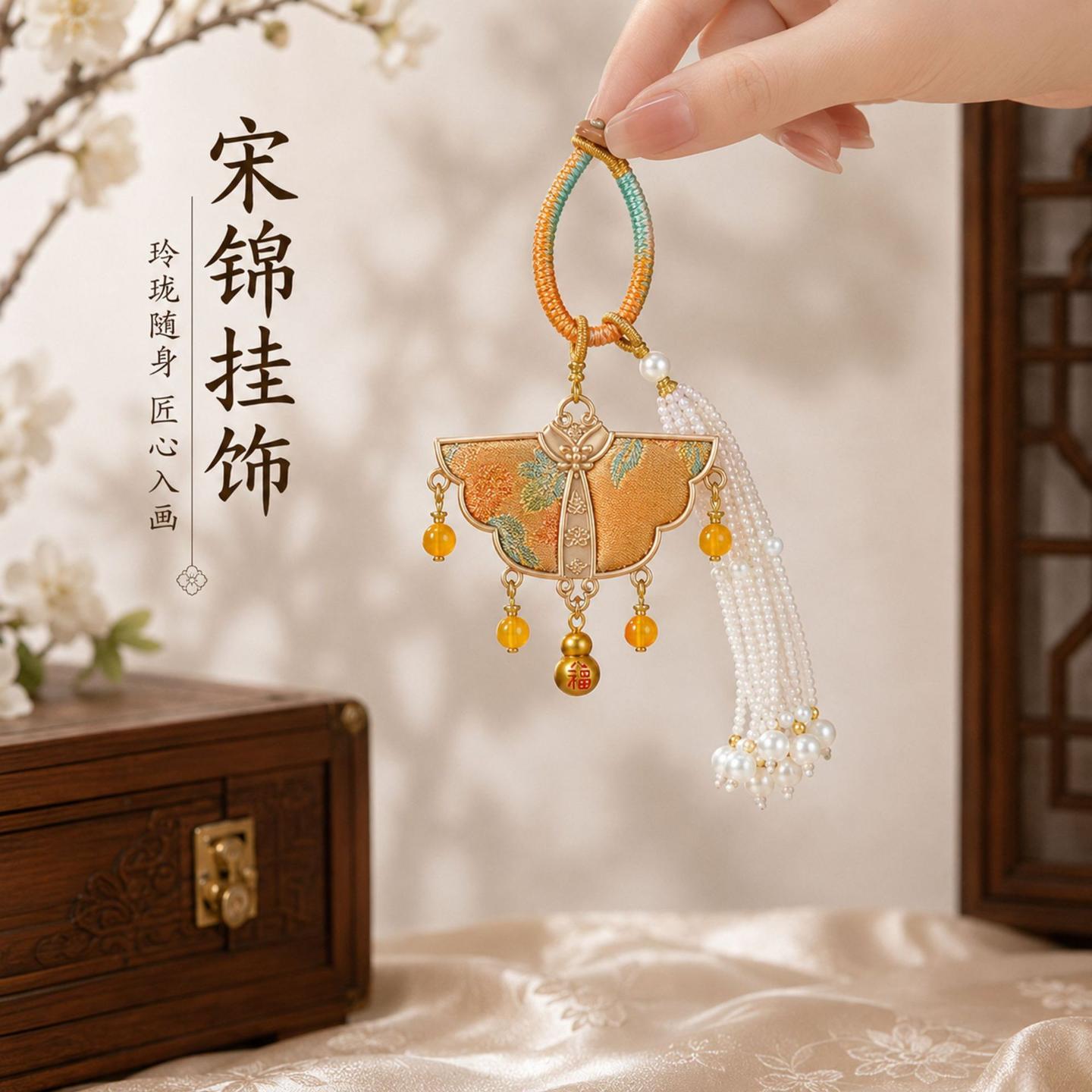 新中式宋锦饰品旗袍流苏钥匙扣小