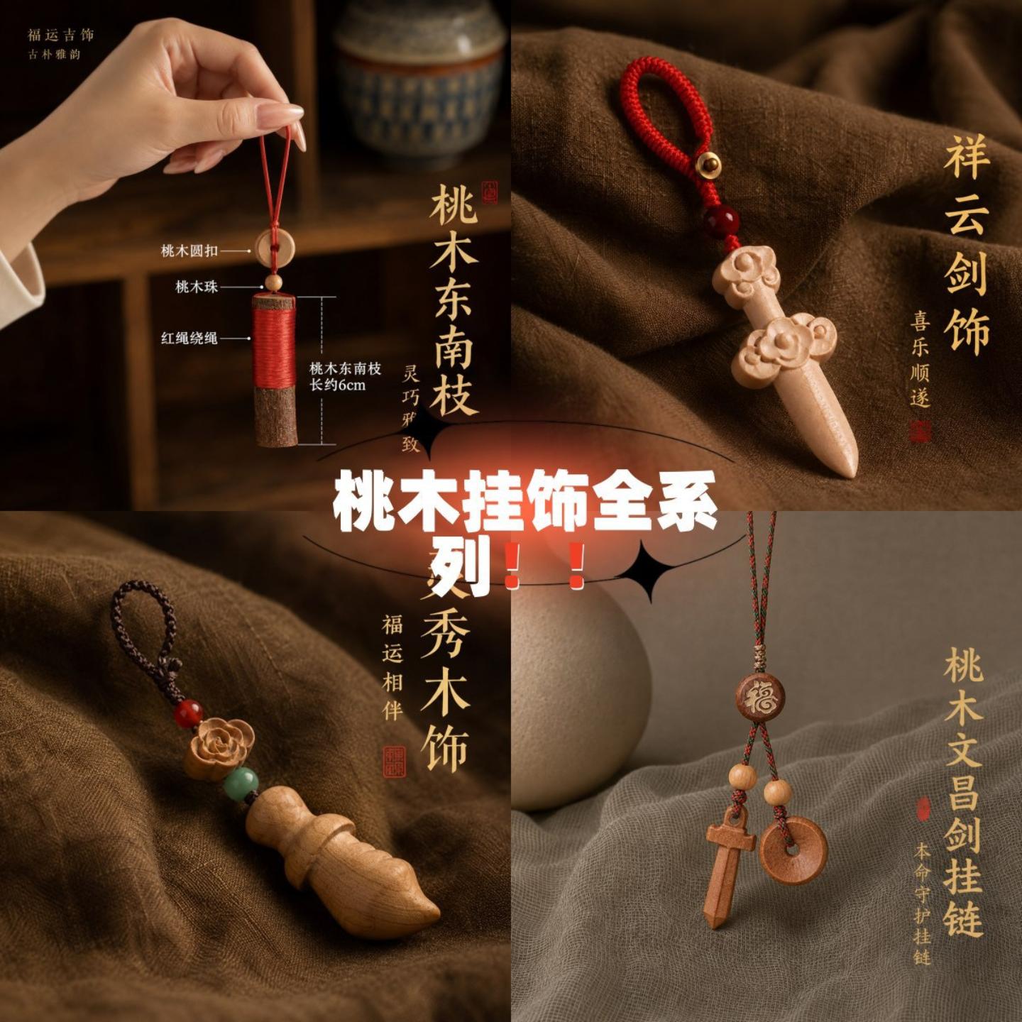 天然老桃木挂件挂饰手机链挂坠