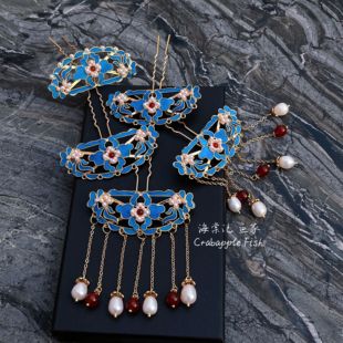 掩鬓原创鹅毛仿点翠仿古富贵流苏发钗发冠头面汉服旗袍清汉女头饰