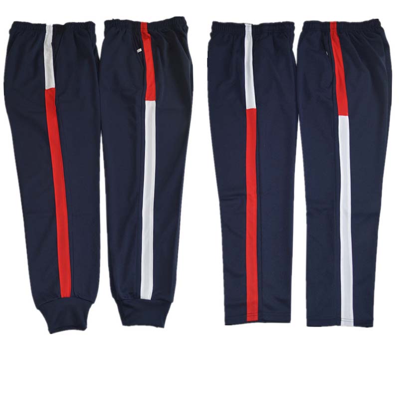 中小学生藏蓝色校服裤子上宽白条下宽红杠直筒束脚运动裤春秋校裤