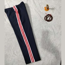 春夏秋冬季加绒款藏蓝色校服裤子宽白底中间两道红色杠二红条直筒