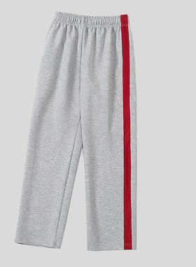 浅灰色校服裤子一道杠宽大红条春秋初高中小学生浅灰色校裤秋冬款