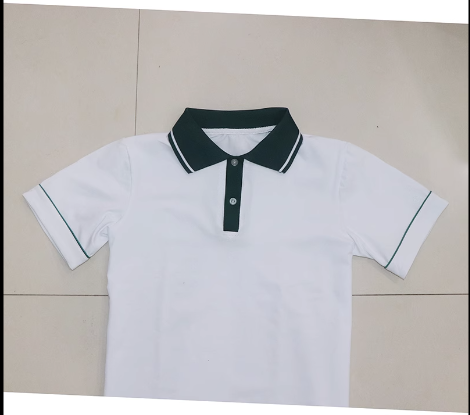 北京通州定制夏款中小学生棉校服短袖T恤上衣墨绿领一白杠POLO衫 - 实物图