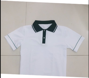 北京通州定制夏款中小学生棉校服短袖T恤上衣墨绿领一白杠POLO衫