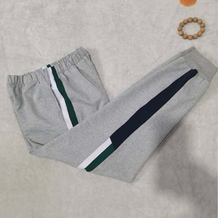 墨绿色白色藏蓝色拼接校裤 束腿裤 子中小学生运动长裤 浅灰色校服裤