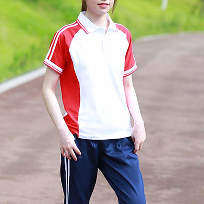 中学生校服套装红色短袖t恤班服学院风高中生运动会毕业照服装夏a
