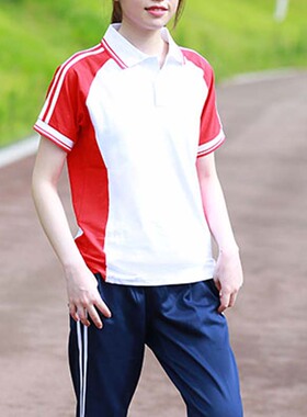 中学生校服套装红色短袖t恤班服学院风高中生运动会毕业照服装夏a