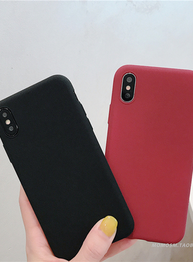 简约纯黑色酒红适用苹果iphoneX/XR/Xsmax手机壳7/8plus磨砂硅胶防摔套软11/12/13/14/15promax全包保护套