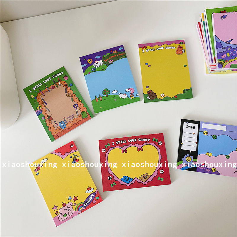 이 매우 귀여운 한국의 귀엽고 재미있는 사탕 프레임 곰 메모지 메모 패드는 끈적이지 않습니다